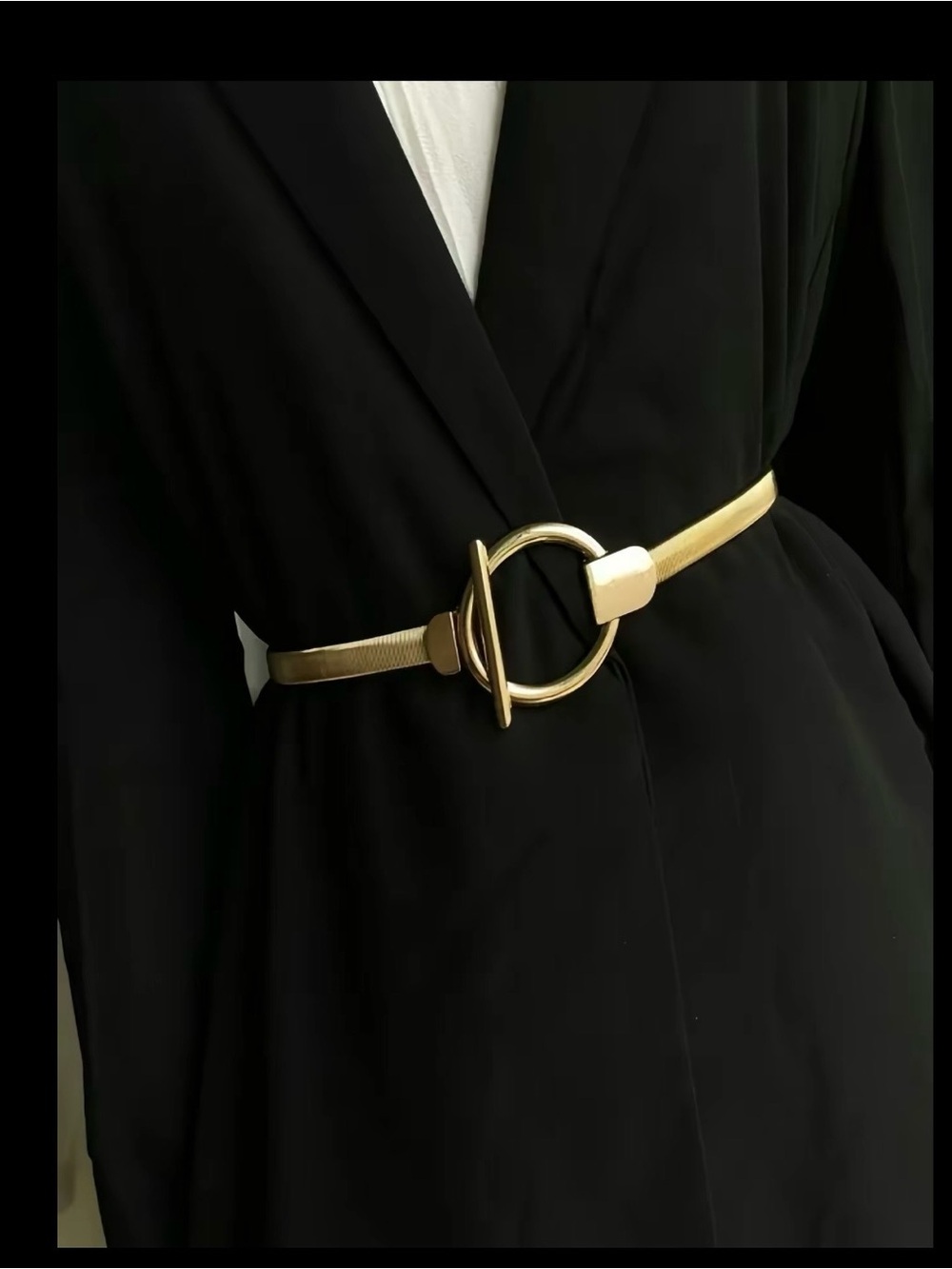 Gold Circle Buckle Skinny Belt - Women's Fashion Accessory